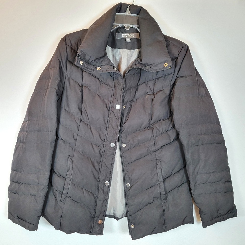 Kenneth Cole Reaction Womens Duck Down Puffer Jacket Coat Size Medium Black
